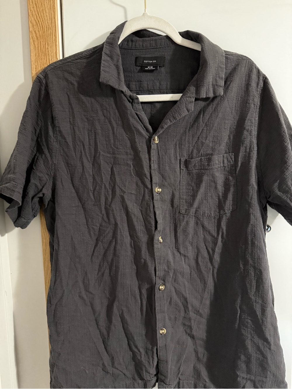 89. Cotton On Riviera Men's Short Sleeve Button-Down Shirt -  Gray Medium Cotton